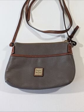 Vintage Dooney & Bourke Elephant Gray Brown Trim Pebble Leather Crossbody Purse